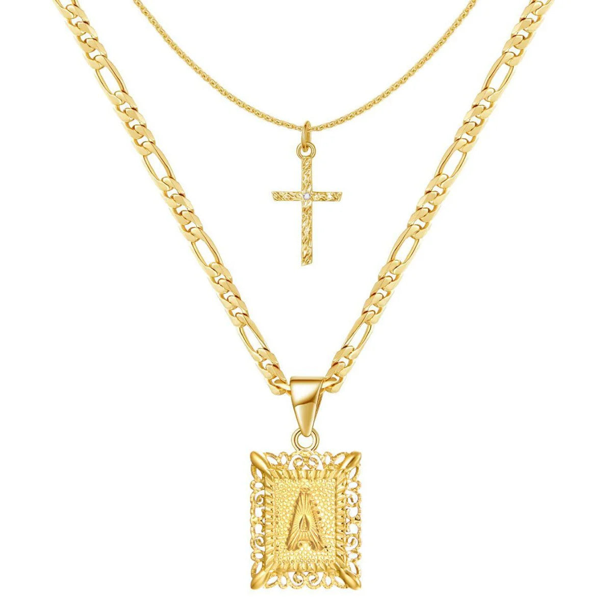 Conjunto de Colar com Inicial e Cruz – 2 Peças