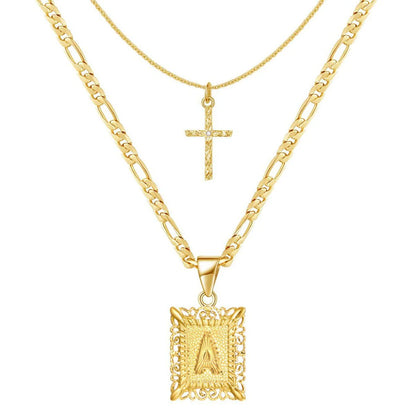 Conjunto de Colar com Inicial e Cruz – 2 Peças