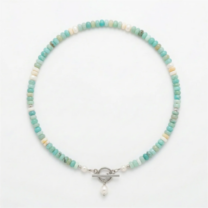 Turquoise Bead Pearl Necklace